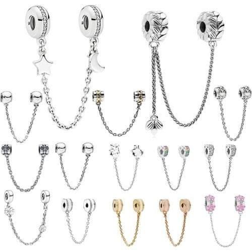 Fit Original Pan Charms Bracelet Pulseira Gold Star Heart Safety Chain Beads Women Jewelry Accessories DIY Pendant Girl Berloque