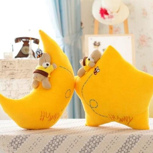 40CM One Piece PP Cotton Stuffed Yellow Moon&Star With Bear Cushions Kids Soft Sleeping Pillows Baby Super Cute Toys 2 Style