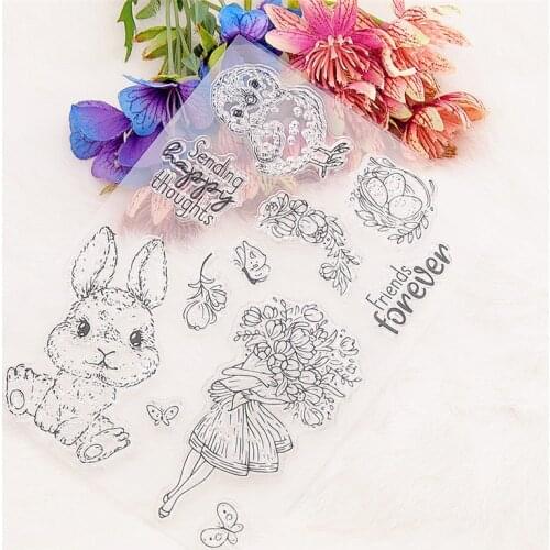 10.5*14.5CM Bunny Text Transparent Clear Stamps / Silicone Seals Roller Stamp For DIY Scrapbooking Photo Album/Card Making