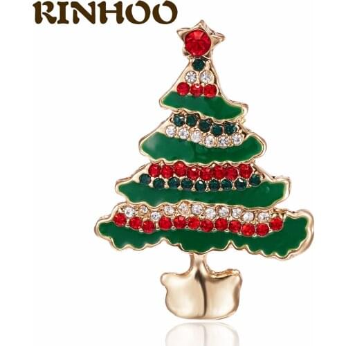 RINHOO Green Enamel Christmas Tree Brooch Pin Fashion Rhinestone Metal Wedding Banquet Brooch Luxury Jewelry Xmas Gift Wholesale