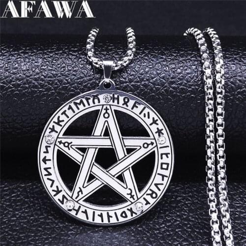 Rune Alphabet Pentacle Pentagram Viking Stainless Steel Chain Pendants Necklaces Round Jewelry connector metal NXH1201S02