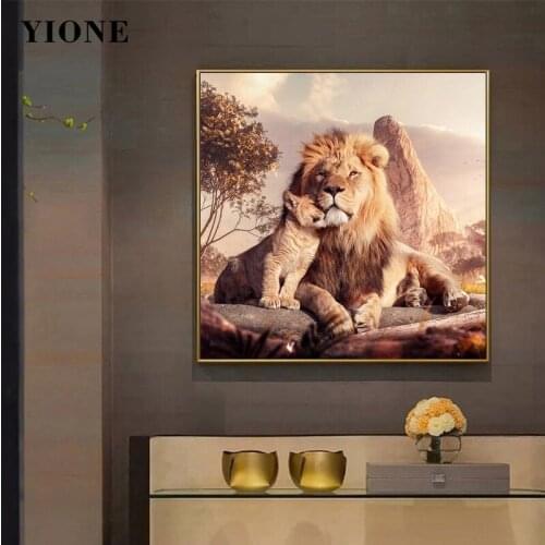 Modern Wild Lions Family Canvas Painting Custom African Animal Brown Poster Wall Art Picture Prints Home Decoration Living Room