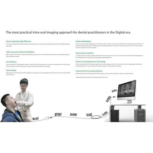 Dental X-Ray Sensor Digital X Ray Imaging System USB 2.0 Connection Cable Workstation Software Protective Sheath