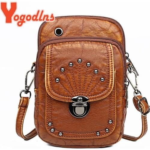 Yogodlns Vintage Shoulder Bag for Women PU Leather Rivet Design Crossbody Bag Handbag and Purse Female Messenger Bags