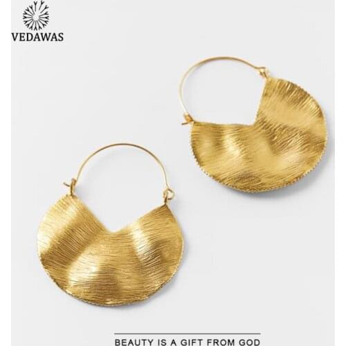 Vedawas 2021 Vintage ZA Metal Hoop Earrings for Women Punk Gold Color Sector Shape Drop Earrings Accessories Jewelry Party Gifts