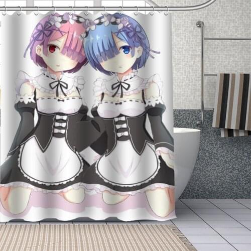 Custom Anime Character Rem Shower Curtain With Plastic Hooks Modern Fabric Bath Curtains Home Decor Curtains Custom Your Image