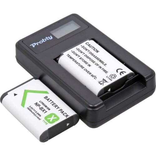 2Pcs PROBTY NP-BX1 NP BX1 Batteries + LCD Charger For Sony DSC-RX100 DSC-WX500 IV RX10 II HX300 WX300 HDR-AS15 CX240E MV1 AS30V