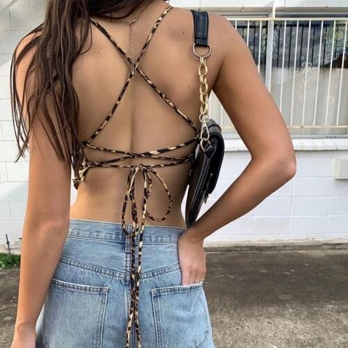 2021 Cross Bandage Sleeveless Sexy Camis Tops Summer Leopard Printed Backless Crop Top Streetwear Fashion Tops Tees Party