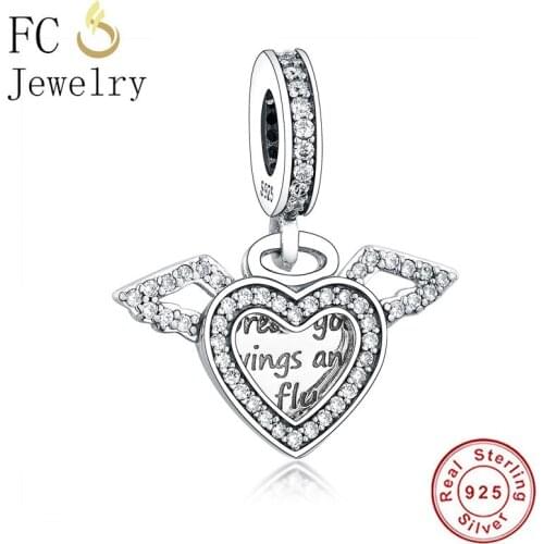 FC Jewelry Fit Original Brand Charm Bracelet 925 Silver Angel Spread Wings Fly Zirconia Bead Making Women Winter Berloque New