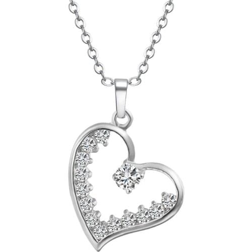 Hollow out love heart Necklace Pendants for womens Stainless Steel sliver Color Chain Necklace Cubic Zirconia Pendants Jewelry