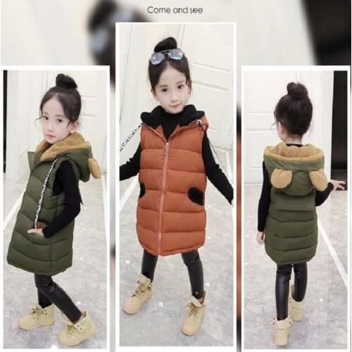 Winter Autumn 3-8Y Baby Boys Waistcoat For Children Vests Kids Clothes Thicken Warm Hooded Cotton Cartoon Bear Vest For Girls