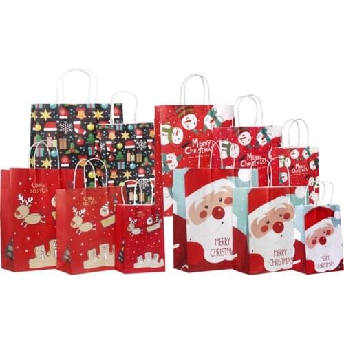 10pcs/lot Merry Christmas Paper Bags 21x13x8cm Santa Claus Elk Pattern Cookies Gift Packing Bag Supplies For Christmas Party