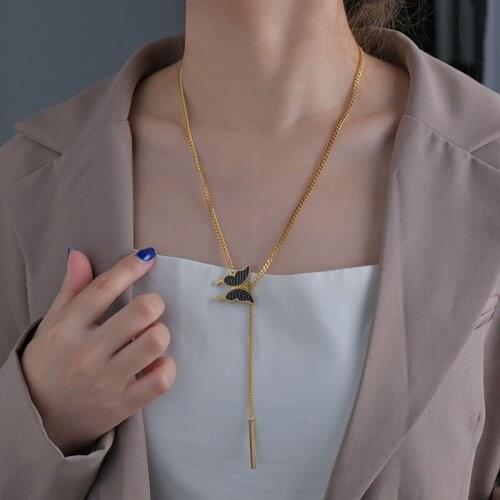 316L Stainless Steel Simple Temperament Simple Butterfly Flow Long Pendant Chain Necklace No Fade
