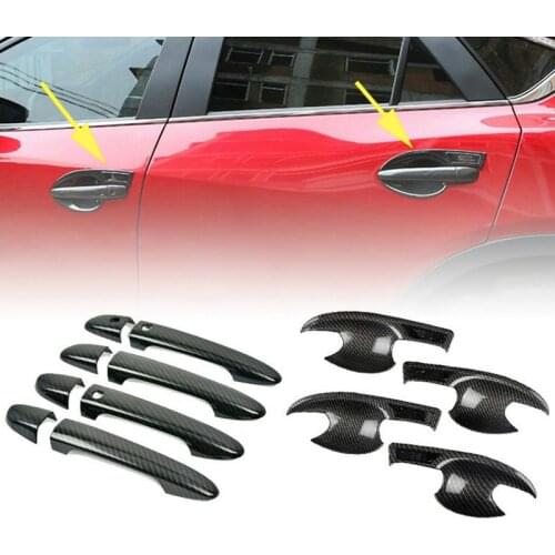 4pcs Car Kits for Mazda CX-5 17-19 Car Carbon Fiber External Outer Door Handle Catch Cover Door Bowl Protection Trim Sticker
