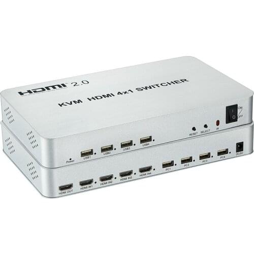 4K 60hz 4x1 HDMI 2.0 KVM Switcher Audio Video Converter Fit USB Keyboard Mouse Share 4 Laptop PC Switch Computer To TV Monitor