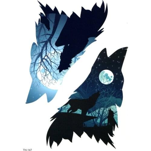 5pcs Lonely Wolf In The Moonlight Waterproof Temporary Tattoo Sticker Animals The Flash Tattoo Tatuagem Tatoo Men Fake Tattoo