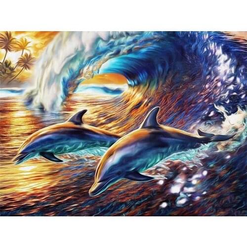 Diamond Painting Kits Full Round With AB Drill 5D DIY Dolphin Diamond Embroidery Animals Mosaic Sale Home Decor Gift Art