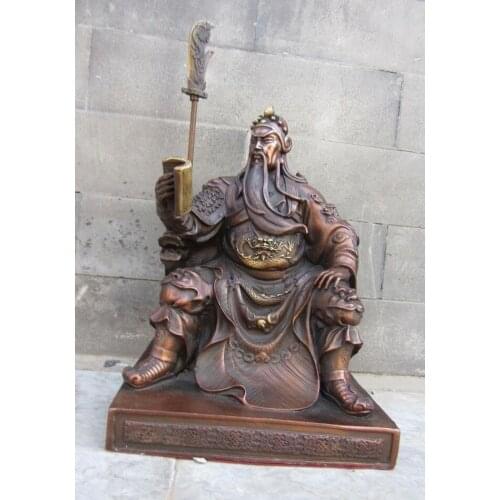 Free shipping Chinese Chinese Fengshui Red Copper Dragon Guan Gong Guan Yu Warrior God Statue