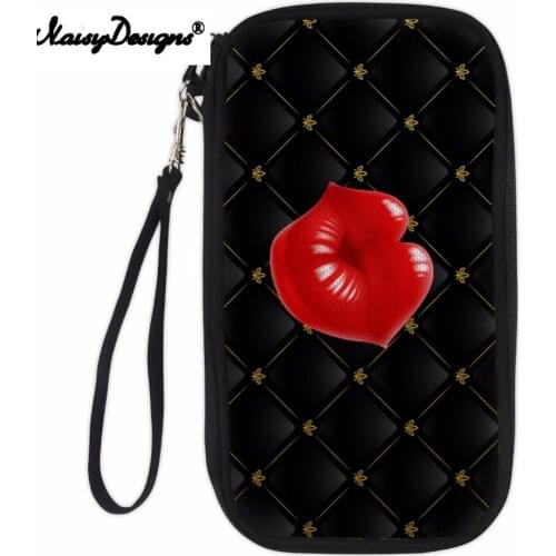 Noisydesigns Passport ID Card Holder 3D Denim Pocket Red Lips Cartoon Printed Women Cluth Wallet Coin Purses for Girls Bags