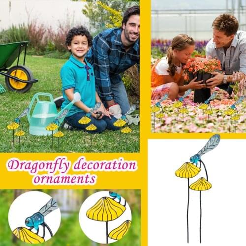 Flower Pot Decorated With Iron-Dragonfly Garden Decoration Insert Outdoor Props Decorative Stakes Wind Spinners Dropshipping