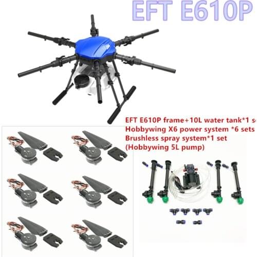 EFT E610P E610S upgrade 10L 10kg agricultural spray drone frame six axis 12S brushless water pump Hobbywing X6 power system kit