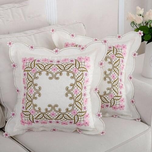 European Style Pastoral Embroidery Pillowcase Cushion Cotton Decorative Sofa Cushion Covers Livingroom Couch Throw Pillows