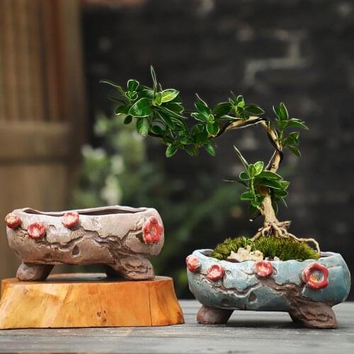 Korean Ins Retro Large Diameter Ceramic Flowerpot Succulent Green Plants Flowerpot Simple Creative Bonsai Pot Home Garden