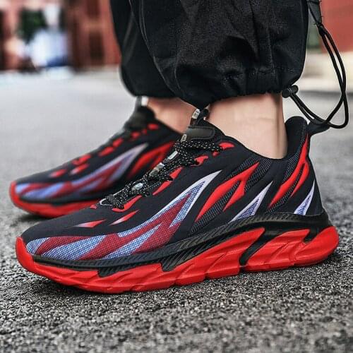 2021 Fashion Breathable Men Sport Shoes Flame Print Shoes Man Running Thick Bottom Jogging Sneaker Big Size 46 zapatillas hombre