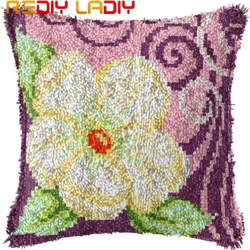 Latch Hook Cushion Big Cream Orchid Pre-Printed Canvas Cushion Cover Acrylic Yarn Crochet Pillow Case Hobby & Crafts Home Decor