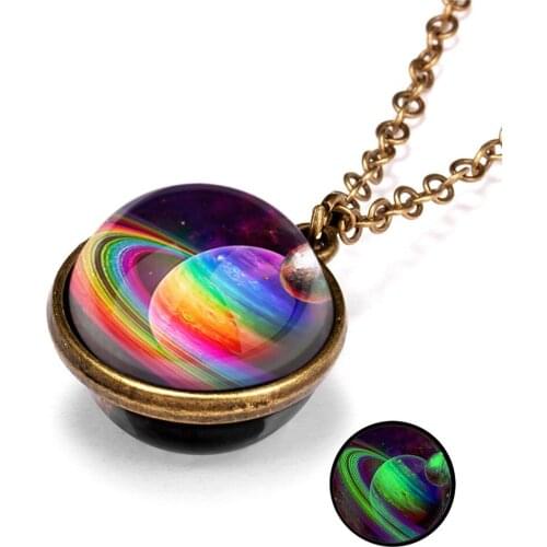 Glow In The Dark Galaxy System Double Sided Glass Dome Planet Necklace Pendant For Women Pendant Jewelry Gift Украшения Женские