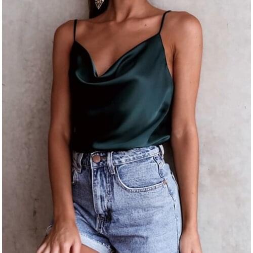 Summer Silk Satin Top Camis Women Strap Crop 2021 Solid Camisole Breathable Sexy Tank Backless Adjustable Straps Tops Vest