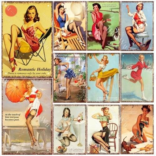 Retro Girl Metal Poster Sexy Lady Vintage Tin Sign Plate Wall Decor for Pub Bar Cafe Decoration 20x30cm