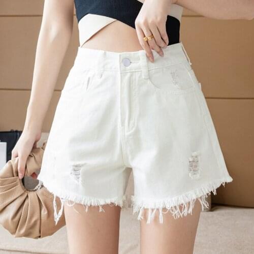 Fashion Tassel High Waist Denim Shorts Womens Korean Style Casual Hole Shorts Jeans Feminino Summer 2021 Hot Short Pants Women