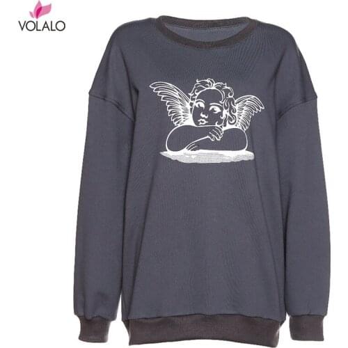 VOLALO Fashion Cartoon Print Long Sleeve Pullover Sweatshirt Womens 2020 Autumn Ladies Casual Loose Hoodie Top