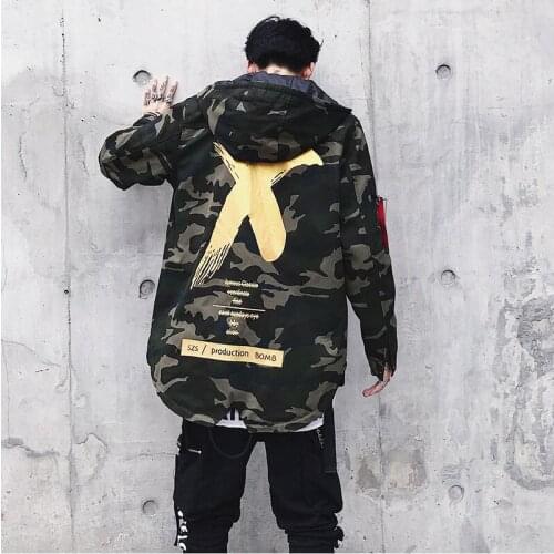 New Men Hooded Jackets Camouflage Hip Hop Fashion Coat Male Windbreaker Zipper Loose Streetwear X Printed Tracksuit 2020 Newest