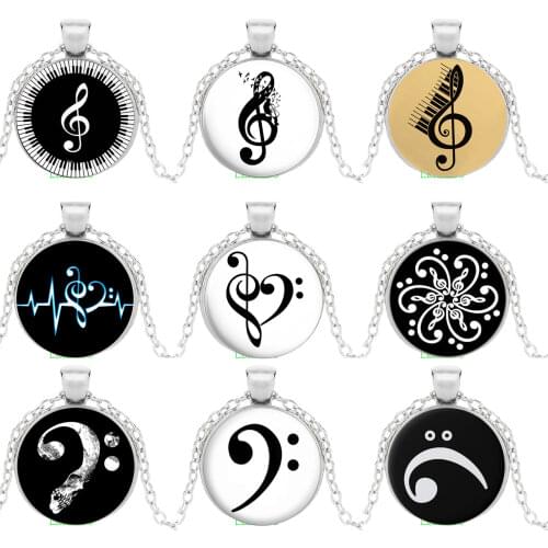 Music Instrument Piano Notes Symbol Necklace Sharp Sign Treble Clef BASS Clef Icon Flat Necklace Theory Dotted Semibreve