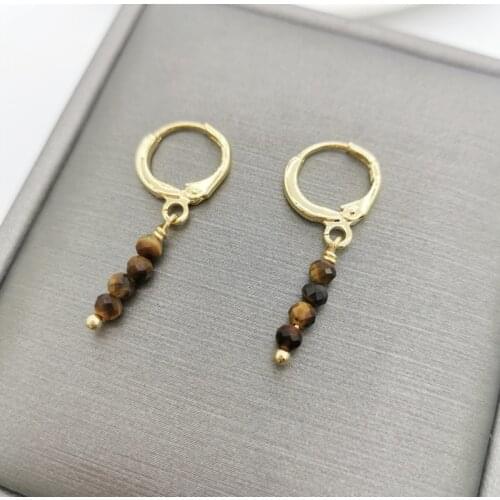 Natural Stones Geniune Faceted Tiger Eye Bar Earrings Gemstones 14K Gold Filled Hoops Simple Dangle Boho Earrings For Women Gift
