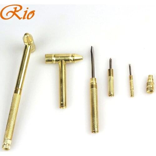 New 5 in 1 Micro Mini Multi Brass Hammer 4 kinds Screwdriver Bits Pocket DIY Tools
