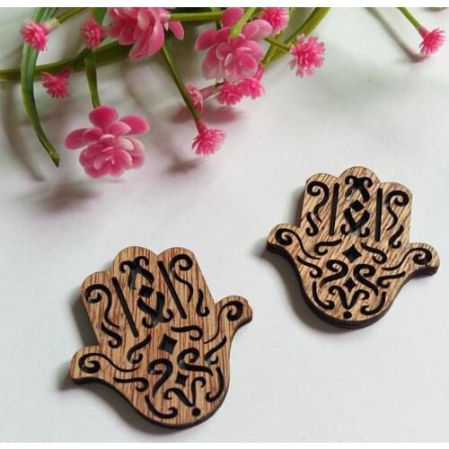 New 6 pcs Retro-hand Wood Buttons Foot Hollow Design Wooden Buttons Chips for Crafting and Decoration