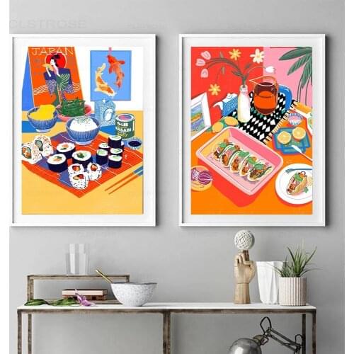 Japanese Food Posters Wall Art Canvas Prints Painting Sushi Sake Fruit Painting Decorative Picture Nordic Dining Room Decoration