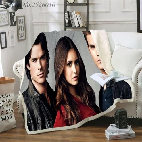 Throw blanket The Vampire Diaries 3D Velvet Plush Blanket Bedspread For Kids Girls Sherpa Blanket Couch Quilt Cover Travel 03