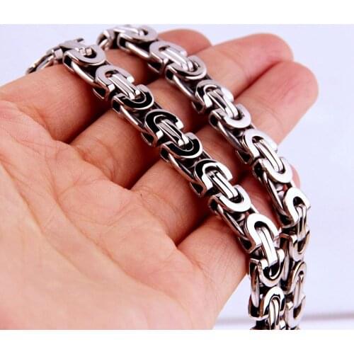 Flat Byzantine Box Link Chain Silver Color For Men Biker Jewelry 7-40" Necklace Or Bracelet Stainless Steel 6/8/11mm