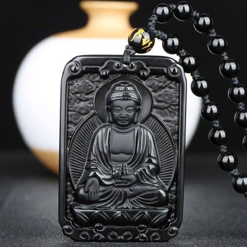 Natural Obsidian Buddha Jade Pendant Jewelry Lucky Exorcise evil spirits Auspicious Safety Amulet Jade Pendant Jade Fine Jewelry