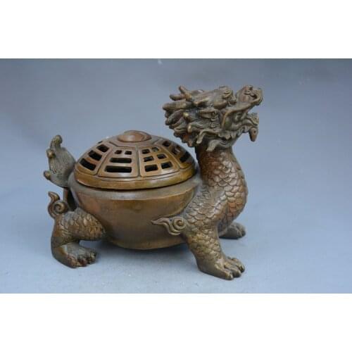 Rare Old Ming Dynasty brass incense burner statue,Dragon turtle, free shipping