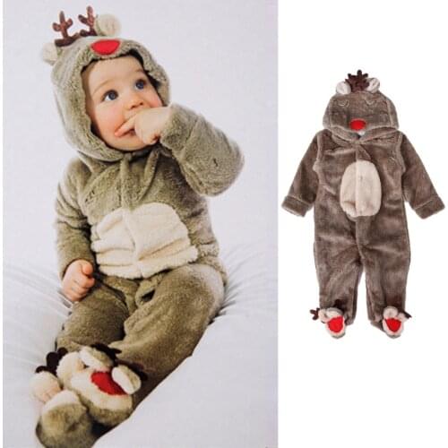 Christmas 0-6 Month Infant Baby Cartoon Romper Pajamas 2021 New Year Deer Elk Kids Jumpsuit Winter Animal Costumes for Baby