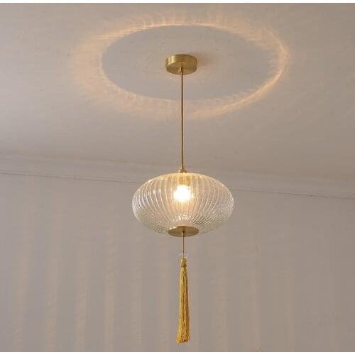 Southeast Asia Pumpkin Glass Pendant Lights Luxury Simple Bedroom Bedside Lamp Country Restaurant Bar Porch Aisle Pendant Lamps