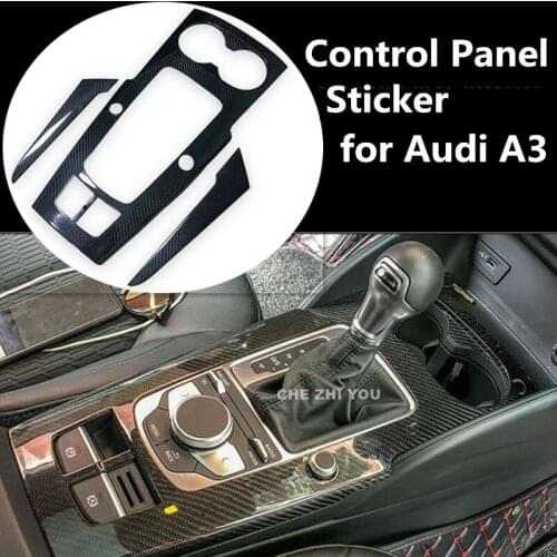 Real Carbon Fiber Interior Moldings Central Control Panel Trim Sticker for Audi A3 3pcs Door Panel Cover Control Sticker BB