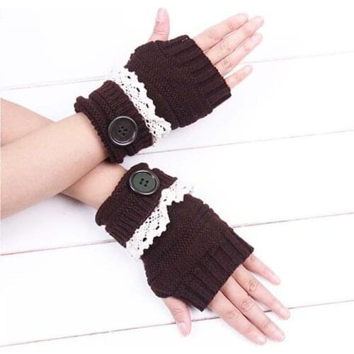 VIIANLES Knitting Mitten Warm Fingerless Button Lace Wrist Mittens Women Gloves Warmer Winter Fingerless Gloves Women Crochet