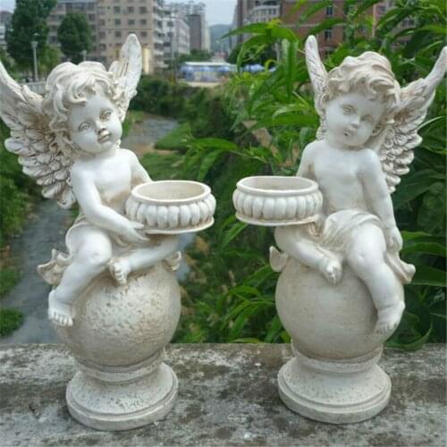 WU CHEN LONG CREATIVE RESIN FIGURE CRAFTS ANGEL CANDLE HOLDER GARDEN STATUE OUTDOOR WEDDING GIFTS HOME DECOR A2059