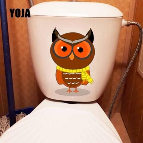 YOJA 15.1X23CM Toilet Seat Stickers Creative Orange Owl Kids Rooms Decor Cartoon Wall Decals T5-0583
